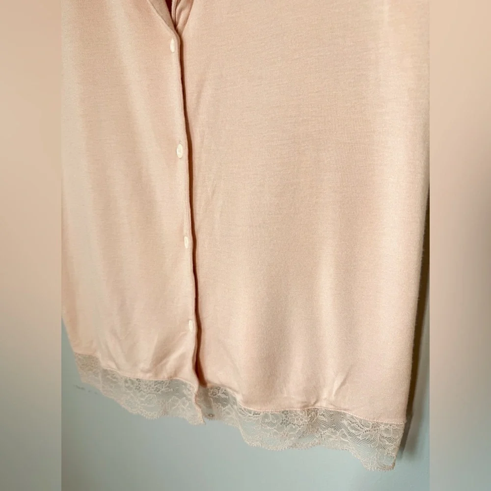 Eberjey 'Malou' Modal Silky Lace Trim Button Up Pajama Top In Blush Pink Sz S - Picture 3 of 8